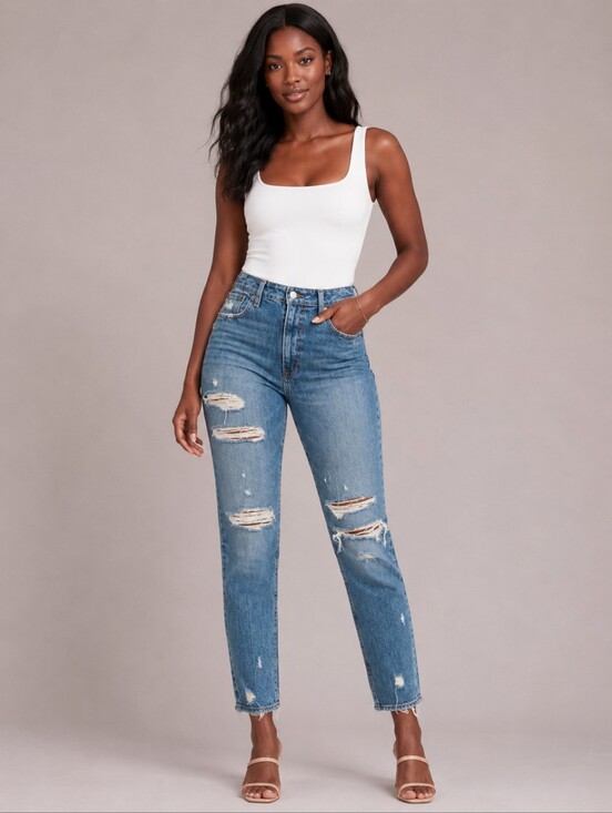 Abercrombie & Fitch Denim - ❤️ ABERCROMBIE & FITCH CURVE LOVE HIGH RISE MOM JEANS, DISTRESSED, 4 (27)
